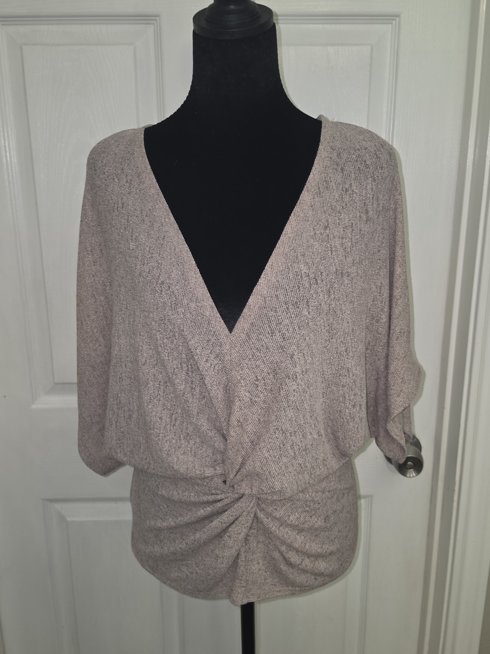 She + Sky V-Neck Twist Front Sweater Top in Cream